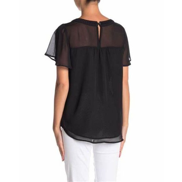 PLEIONE Pleated Flutter Sleeve Chiffon Blouse sz S - Picture 2 of 9